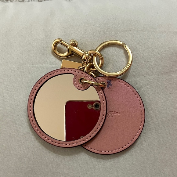 Coach Pink and Brown Signature C Bag Charm/Key Holder mirror gold hardware - Picture 8 of 15